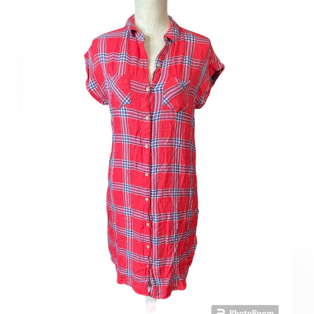 Maurice’s Pink & Black Plaid Flannel 100% Rayon Button Down Mini Dress